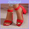 Rome Sandals For Women Summer Pu Material With Block Heel And Buckle Closure