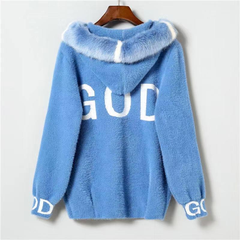 

Зимнее мохеровое пальто для женщин, свободный повседневный вязаный свитер, пальто с капюшоном, женские буквы, толстый теплый длинный кардиган 4XL синий