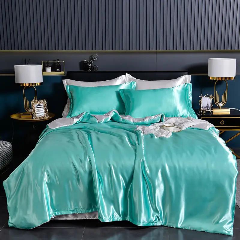 Luxus 100% Seidenbettwäsche-Set mit Bettbezug-Set Doppel- King- Queen-Size Bettwäschebezug-Set 4-teilig Bettdecke Bettwäsche-Sets