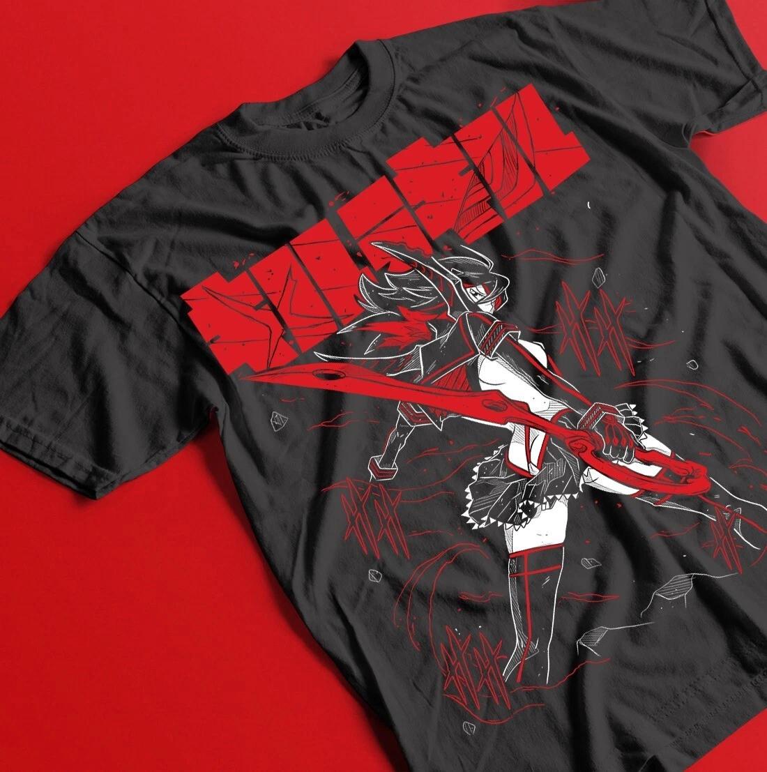 Kill la Kill Рюкю Футболка, Аниме Девушка Сэнкэцу Черная Унисекс Футболка, Все Размеры 2XL