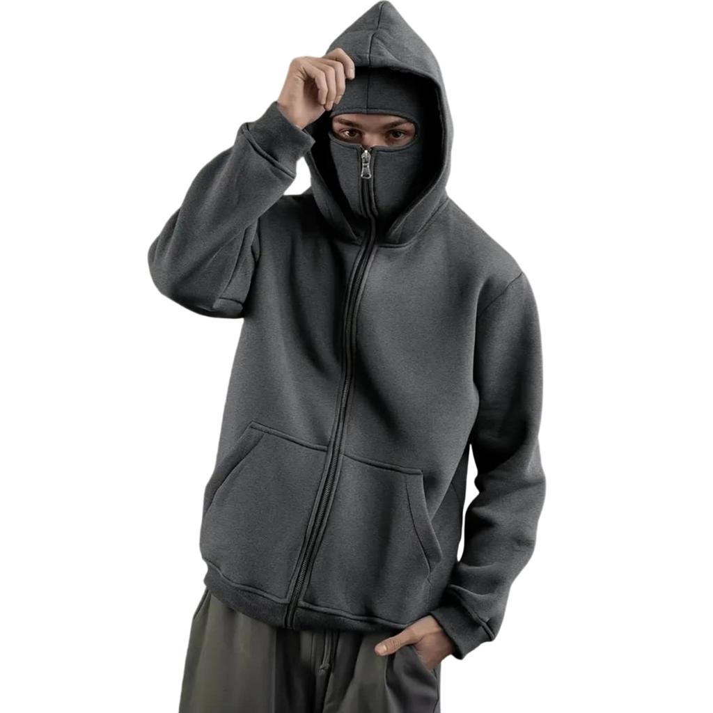 Men's Modern Zip-Up Hoodie with Face Cover for Casual Wear