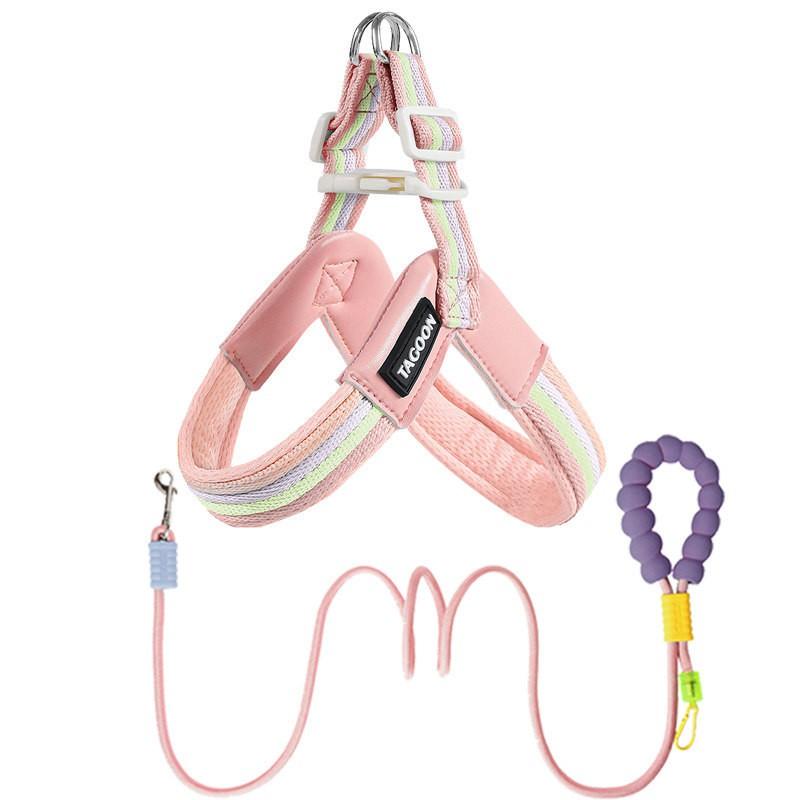 Adjustable Dog Harness With Leash Small To Medium Breeds - Breathable Vest Style Reflective Trim Stainless Steel Buckle