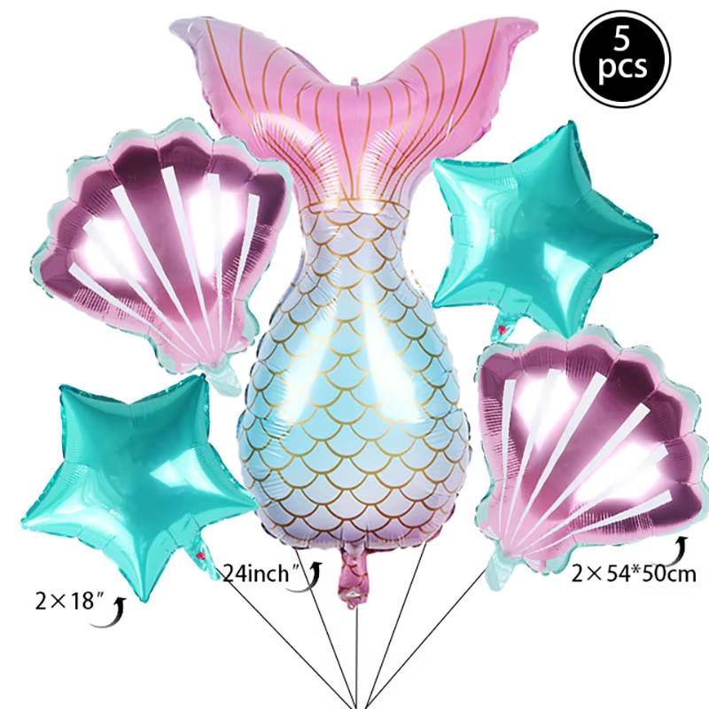 5pcs/set Mermaid Tail Shells Balloons Under the Deep Sea Mermaid Theme Party Decorations Baby Shower Girl Birthday Party Favors