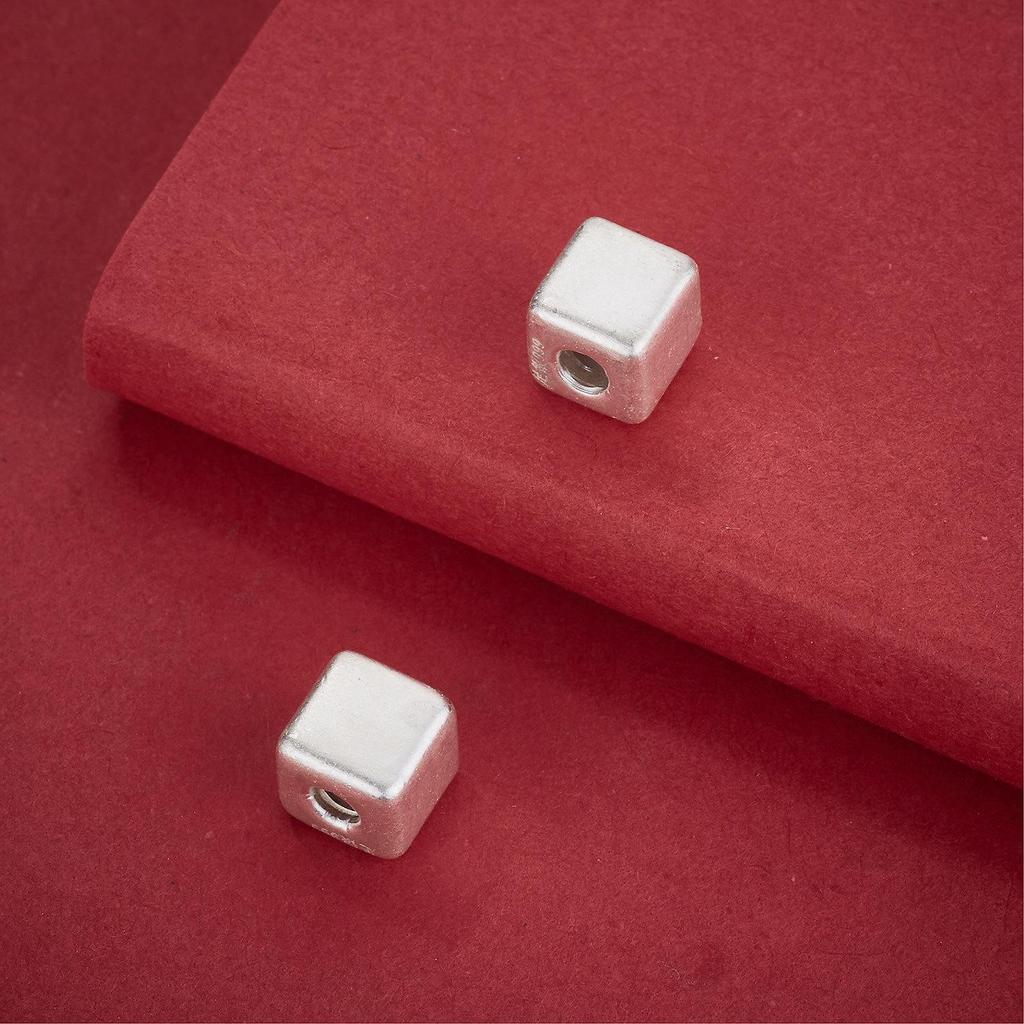 S999 Sterling Silver Frosted Square Spacer Beads for DIY Crystal Bracelets