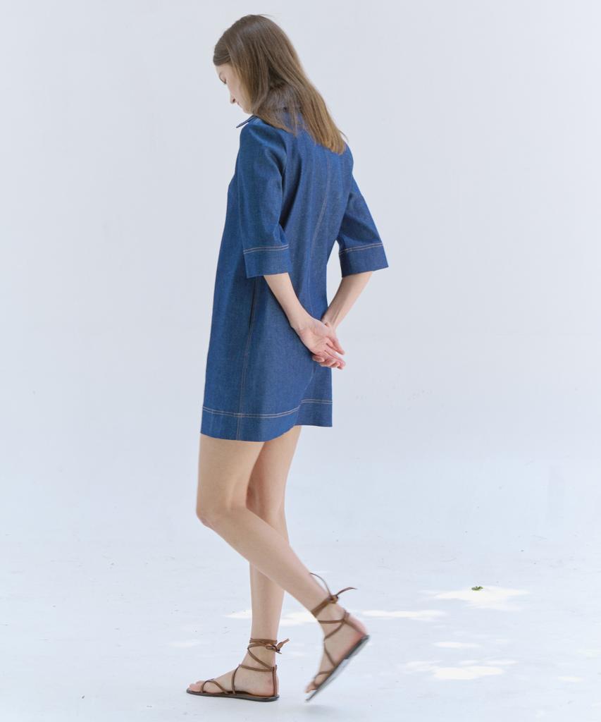 Okuka Stitch Denim Dress, Blue