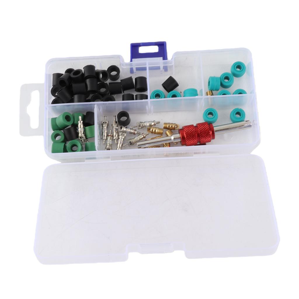 71pcs Air Condition Repair Kit Repair Tool 10pcs Valve Cores 50pcs Hose Gaskets 10pc Valves