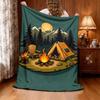 1pc French Style Vintage Camping Throw Blanket - Soft Flannel Suitable for - Indoor/Outdoor Use with Tent, Campfire & Pine Tree