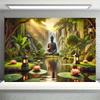 Buddha Garden Waterfall Tapestry Zen Landscape Art Lotus Pond Decor Peaceful Nature Wall Hanging Living Room Print