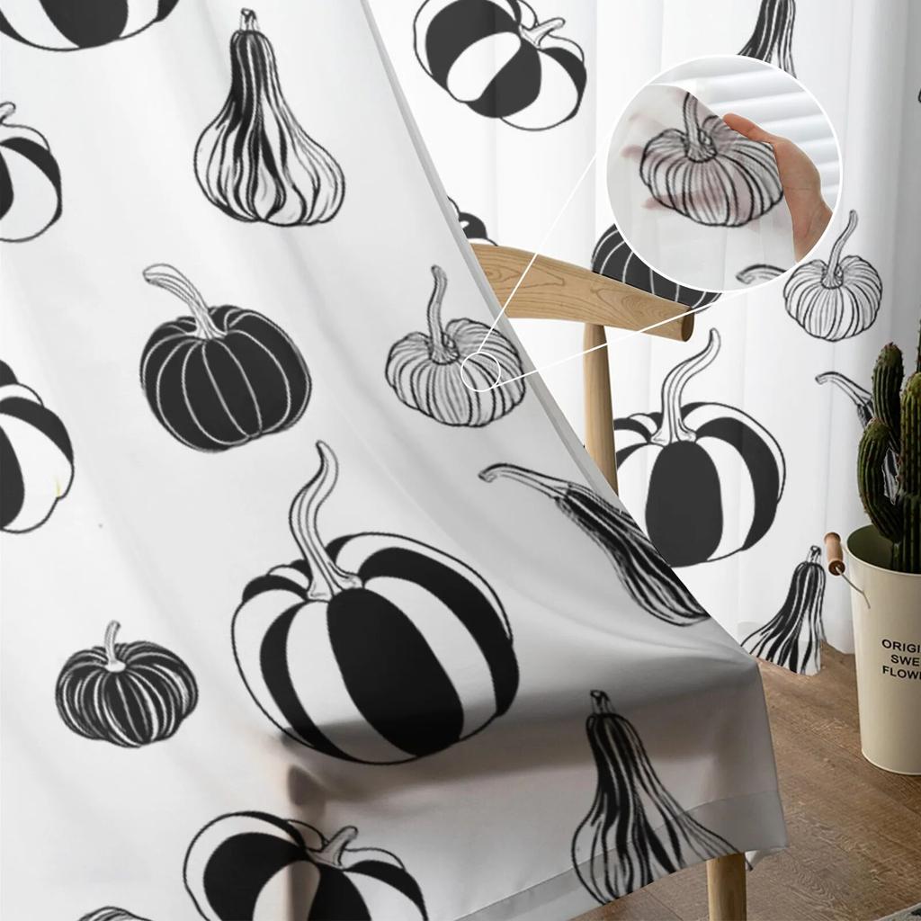Autumn Pumpkin Simplicity Tulle Curtains For Living Room Sheer Curtain For Bedroom Window Blinds Voile Curtains