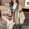 Baseball jersey women's long-sleeved velvet thickened cartoon loose and thin cardigan contrasting sweater women