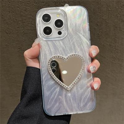 Luxus Diamant Liebesherz Kosmetikspiegel Laser Handyhülle Für iPhone 16 15 14 13 12 11 Pro Max XR X XS Stoßfeste Bumper Hülle