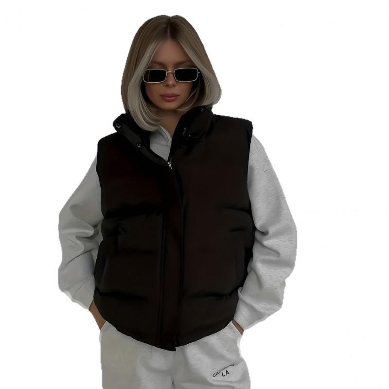 Warme Daunenweste für Damen mit Kapuze Lockerer Schnitt Baumwollgepolstert Ärmellose Jacke Winter Oberbekleidung