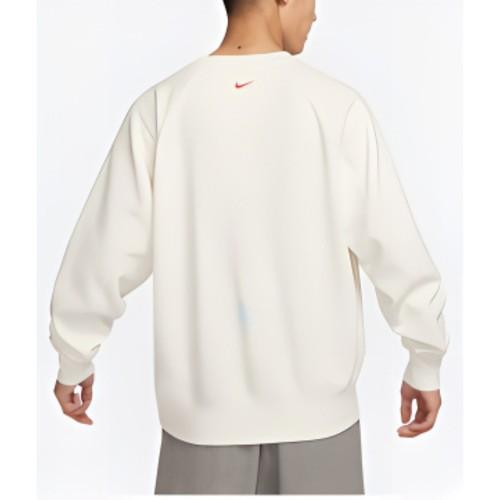 Nike Logo Fleece-Lined Crewneck Sweatshirt for Men in White