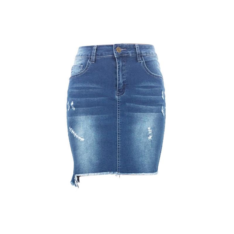 

Women Mini Ripped Denim Skirt Casual Mid Waist Solid Frayed Hem Pocket Distressed Irregular Hole Short Bag Hip Skirt Streetwear XL синій
