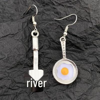 Retro Silver Fried Egg Spatula Earrings - Trendy European and American Style