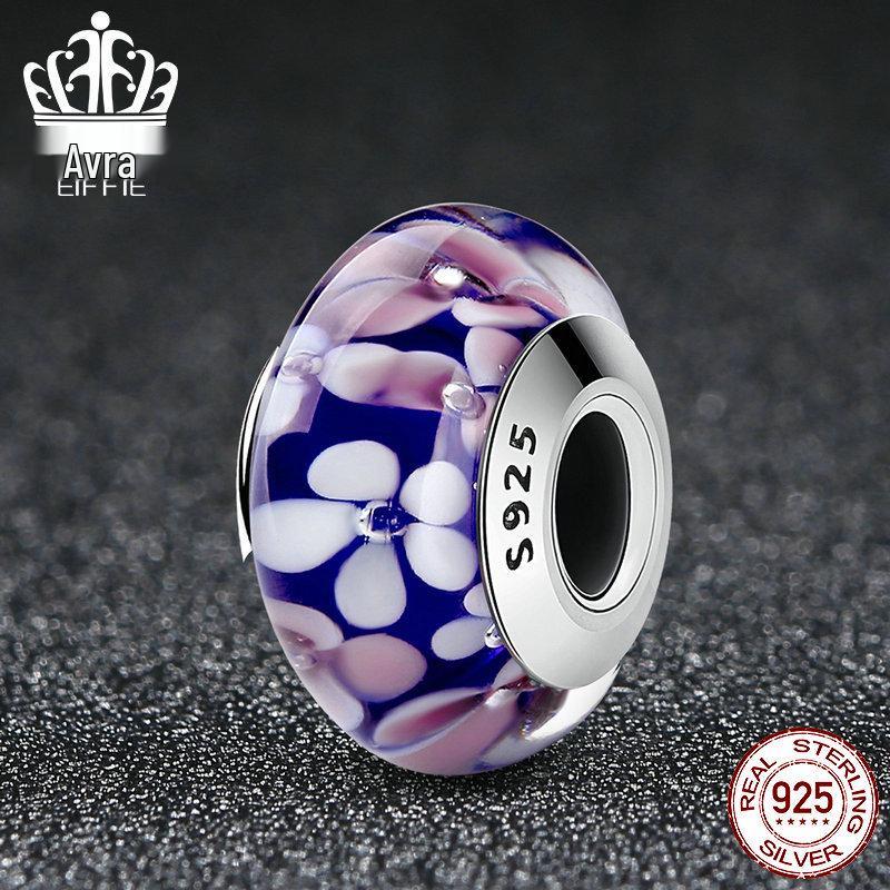 Everly Blue Plum Blossom S925 Sterling Silver DIY Glass Beaded Bracelet SCZ047
