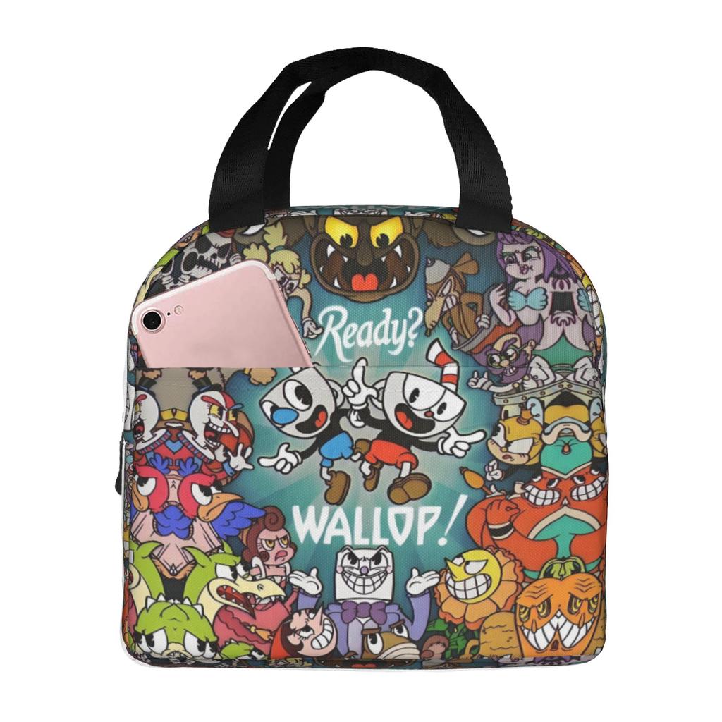 Custom Cupheads Resuable Lunch Box Women Men Leakproof Shooting Game Cooler Thermal Food Insulated Lunch Bag Office Work
