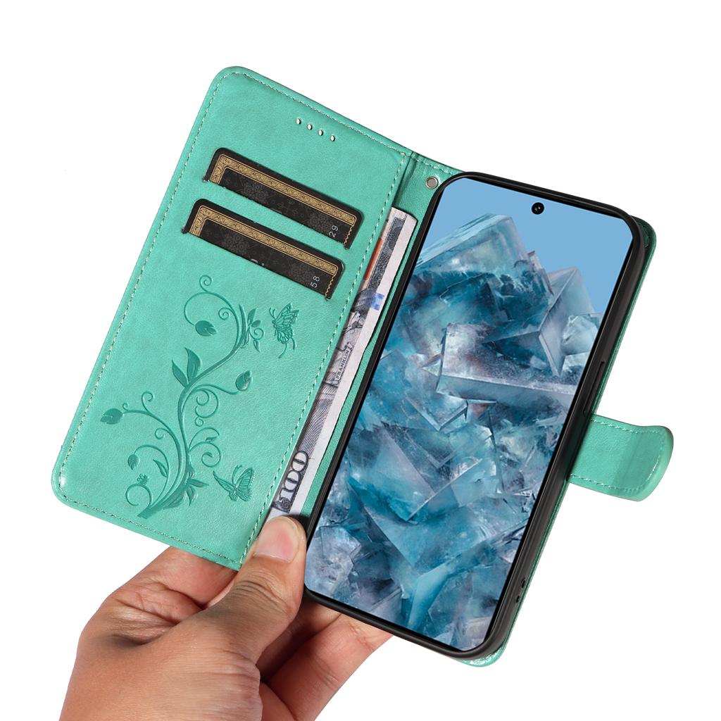 For Google Pixel 8 Pro PU Leather Cases Flower Pattern Wallet Stand Phone Cover with Strap