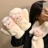 Cartoon Pig Cross Scarf Thicken Windproof Gloves Cute Neck Warmer  Winter