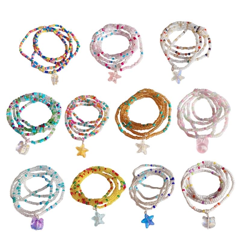 Small Rice Beads Layering Bracelets Stackable Wristband Colorful Beaded Bracelet Fashion Clear Pendant Bracelet Jewelry