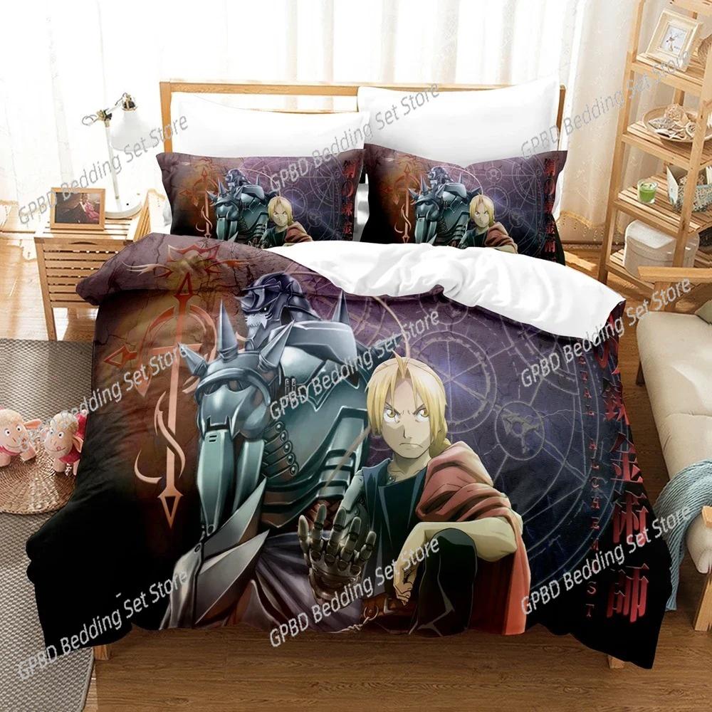 Set Biancheria da Letto Anime Fullmetal Alchemist Copripiumino Coperta per Camera da Letto Singolo Twin King Size Coperta Trapuntata Tessile per la Casa
