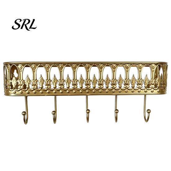 Supporto Metallico Rustico per Piante, Mensole Galleggianti da Parete, Mensola con 5 Ganci, Portachiavi Stile Europeo Organizzatore per Posta in Ferro, Scaffale di Stoccaggio per