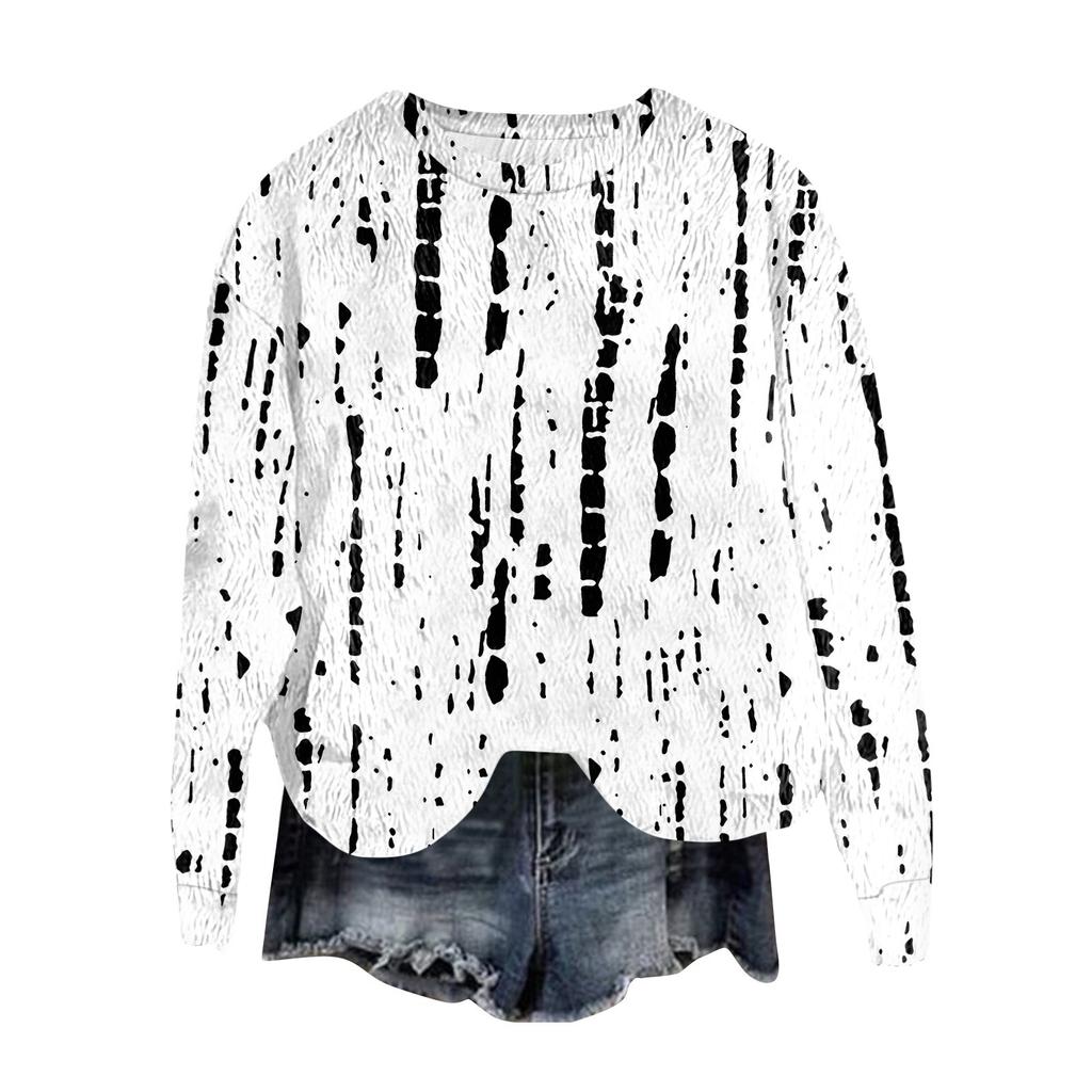 Women's Fashion Round Neck Pullover Top Long Sleeve Tee Printed Sweatshirt