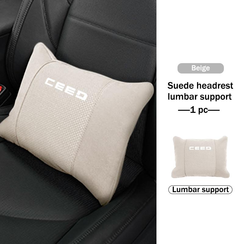 AGX1 Car Logo Suede Seat Headrest Neck Pillow Soft Comfort Cushion Lumbar Support For KIA Cerato Proceed Venga Stonic Picanto Sorento