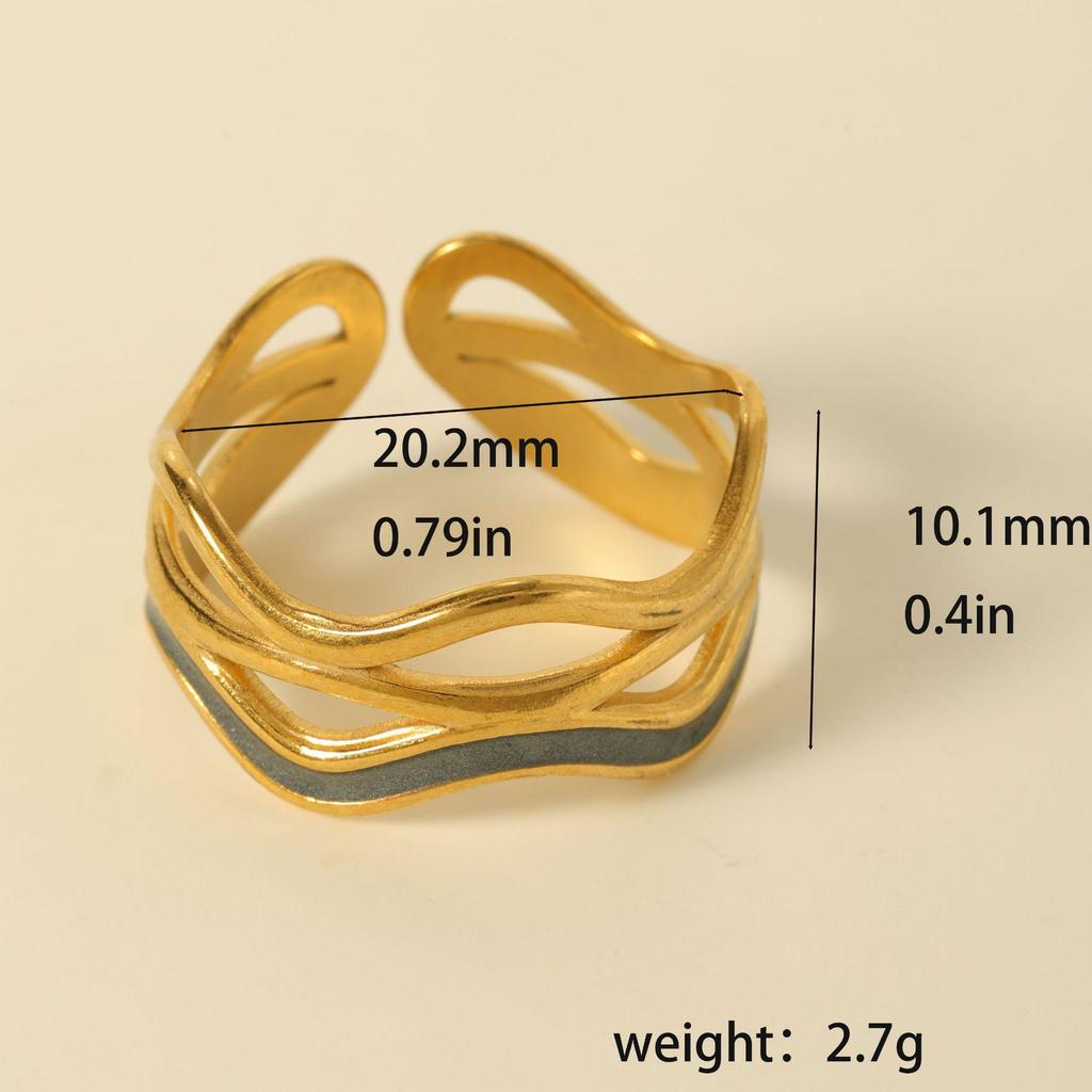Luxury Non-Fading Drip Oil Open Ring - European and American Style Stainless Steel Statement Jewelry