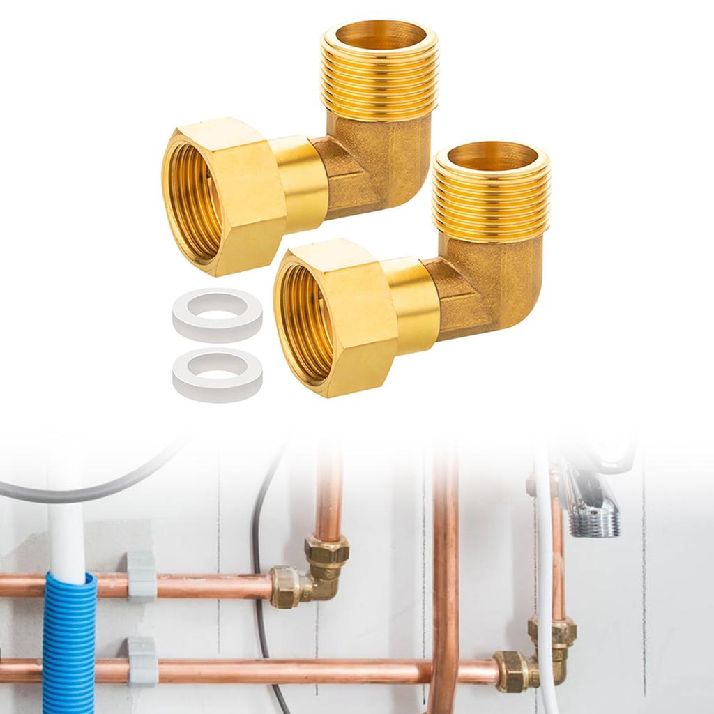 Pack Of 2 Sturdy Brass Materials 90 Degree Point Fitting 3/4 Inch Male To Female Thread For Water Installations