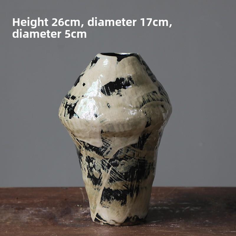 New Chinese national tide ceramic vase coarse pottery vase flower arrangement retro nostalgia handmade hotel Zen decoration
