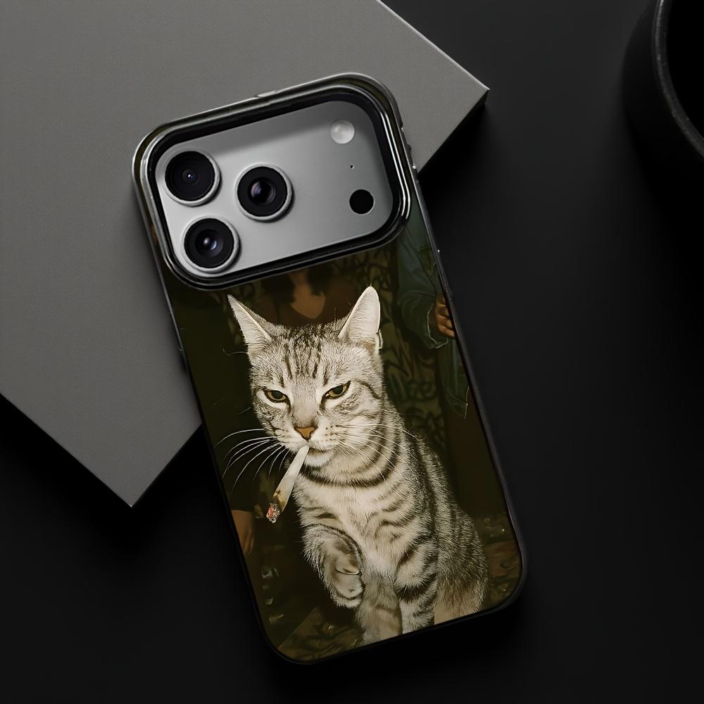 Cool Smoking Cat Pattern Phone Case for iPhone 17 16 15 14 Plus 13 12 11 Pro Max Funny Soft Shockproof Protective Cover