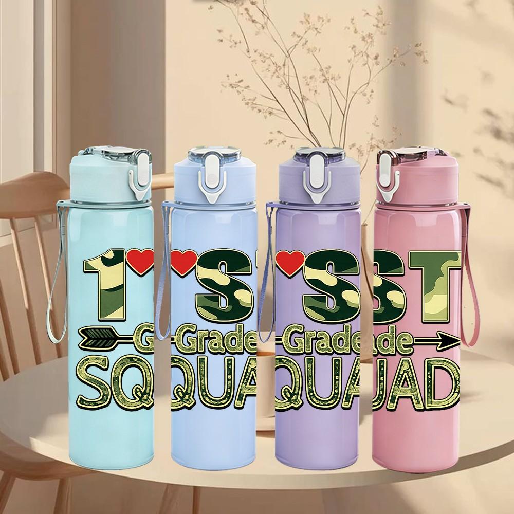 1PC 1st Girl Squad Birthday Text Print 750ml Color Plastic Sports Water Bottle Leakproof Flip Straw Lid Suitable for Sports Office Home Use