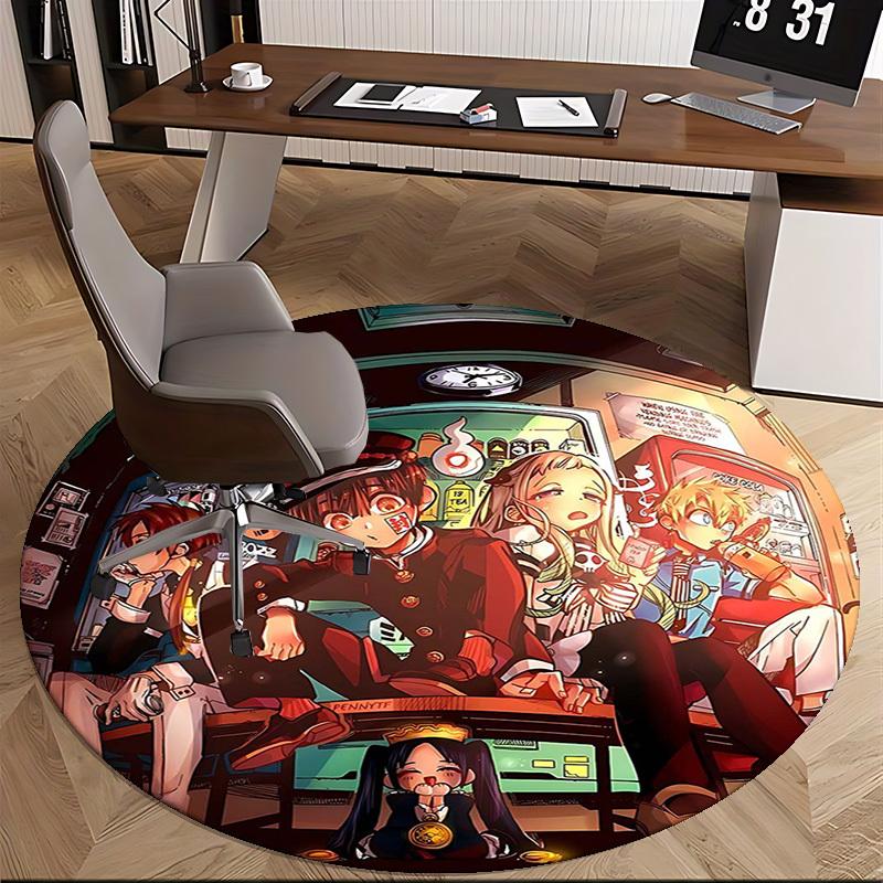1pc Anime Cartoon Design Round Carpet  Office Chair Mat, NonSlip Rug for Home Decor, Living Room