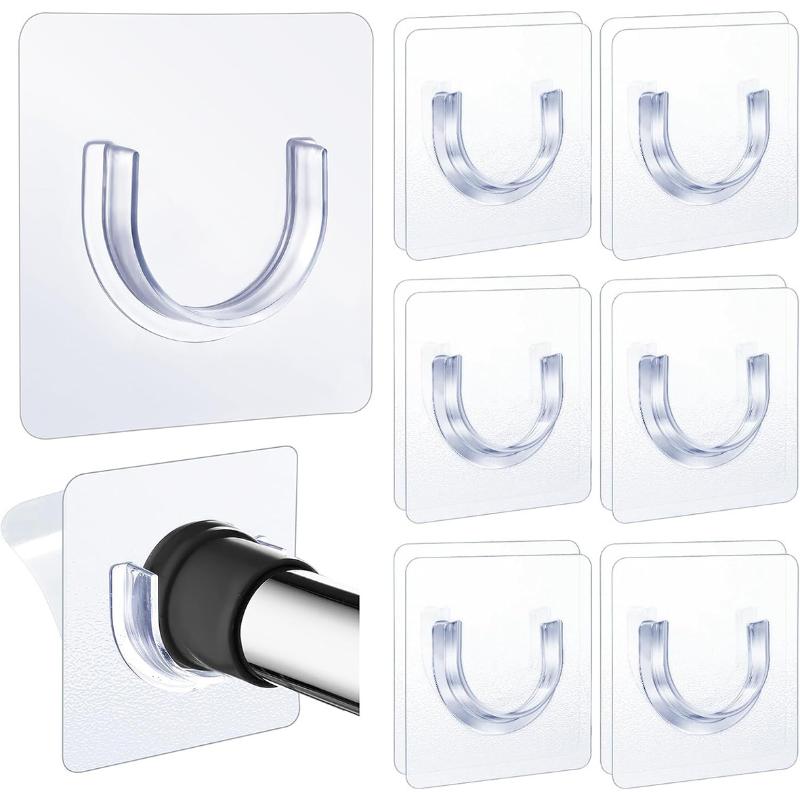 4 Pcs Transparent Adhesive Curtain Rod Brackets No Drilling Strong Load Bearing For Bathroom Bedroom Home Use
