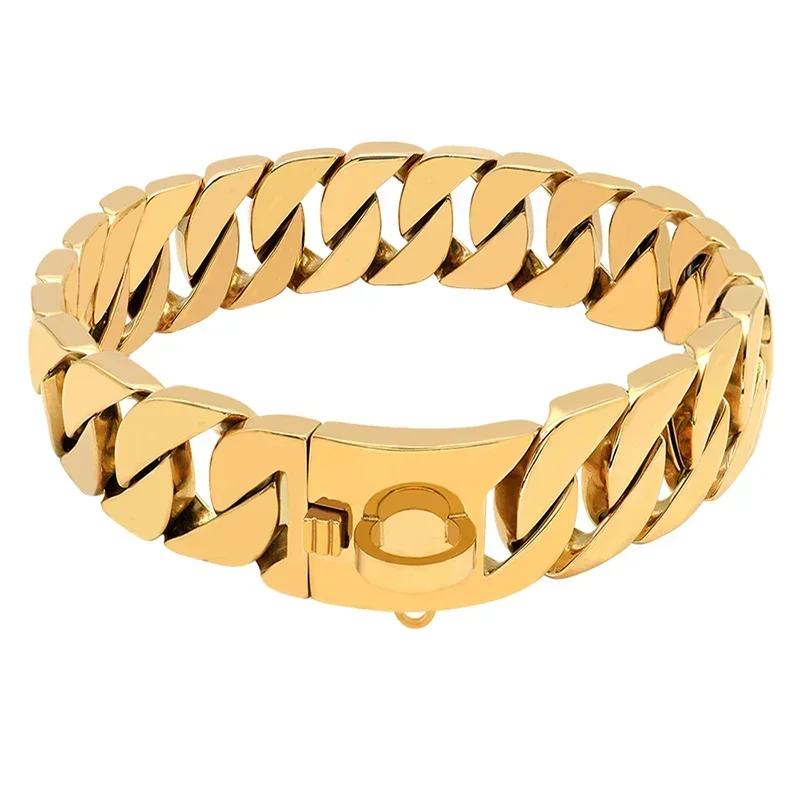 Cadenas de Metal Fuertes para Perros de 32 mm de Ancho Collares Acero Inoxidable Ahogador para Perros Pitbull Collar Dorado para Perros Grandes