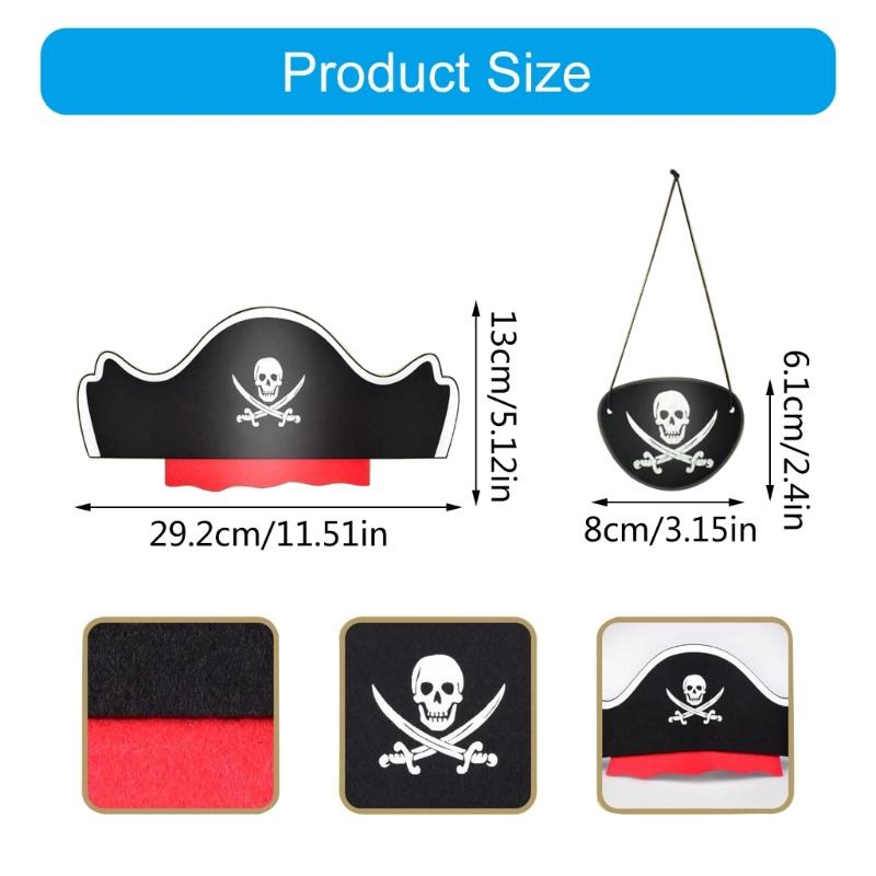 12Pcs Skull Print Pirate Costume Accessories Pirate Hat with Eyemask for Halloween Kid Birthday, Cosplay, Carnivals