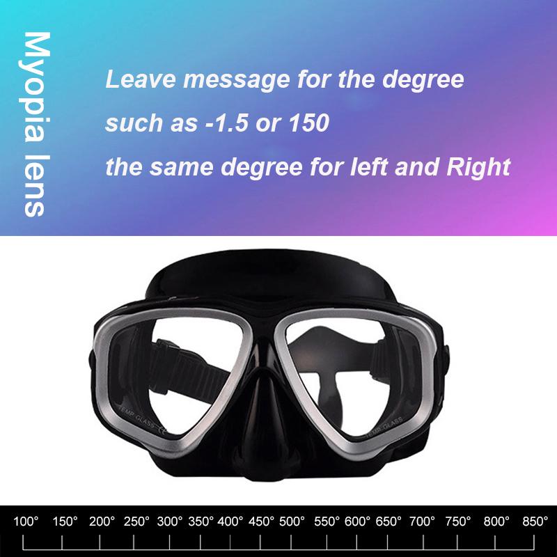 -1.5 To -8.5 Myopia Adults Silicone HD Clear Anti Fog Diving Eyewear Masks Custom For Left Right Eyes Different Degrees