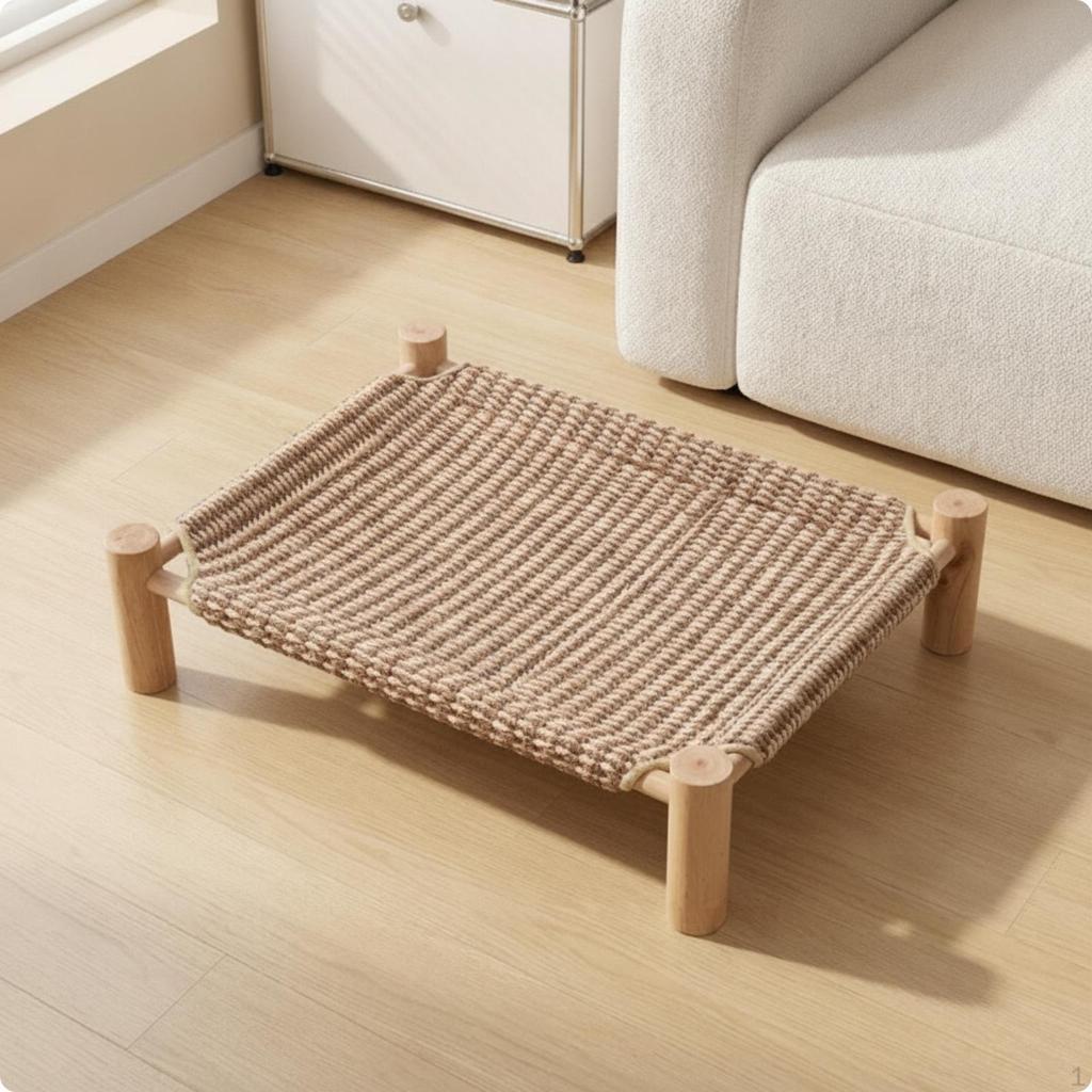 Comfortable Pet Bed with Wooden Legs | Breathable Woven Surface, Detachable Washable Design,