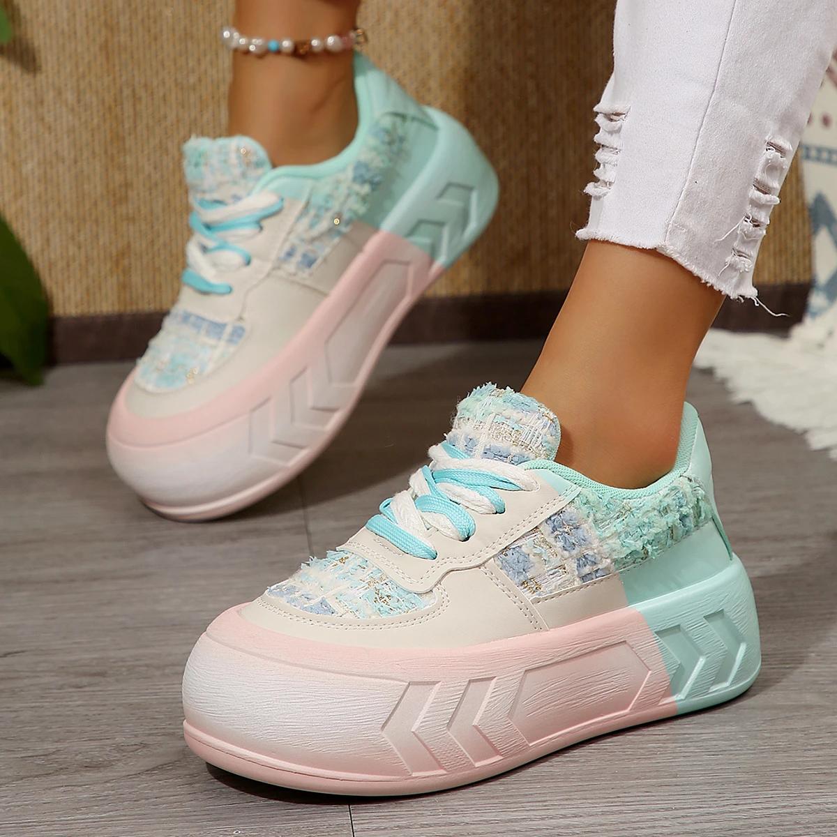 

Fashion 2024 New Women Trend Lace-up Outdoor Antiskid Platform Shoes Women Fashion Anti-slip Comfortable Sneakers Zapatos De Mujer 35 небесно-голубой