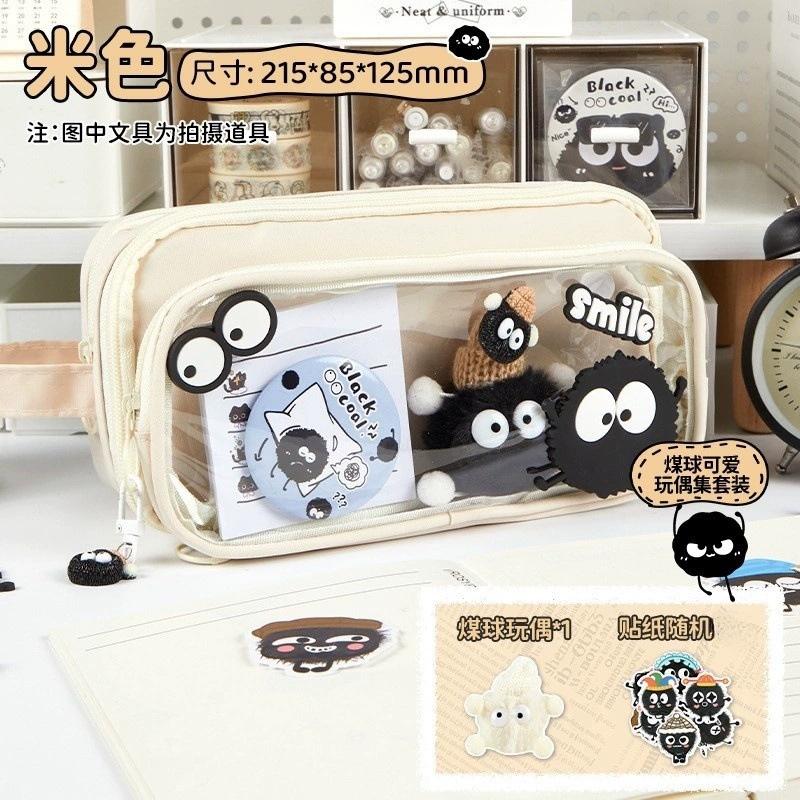 Briquette 10Layers Large Capacity Pencil Case Black Coal Ball Classified Storage Stationery Organizer Bag Student Stationery Box