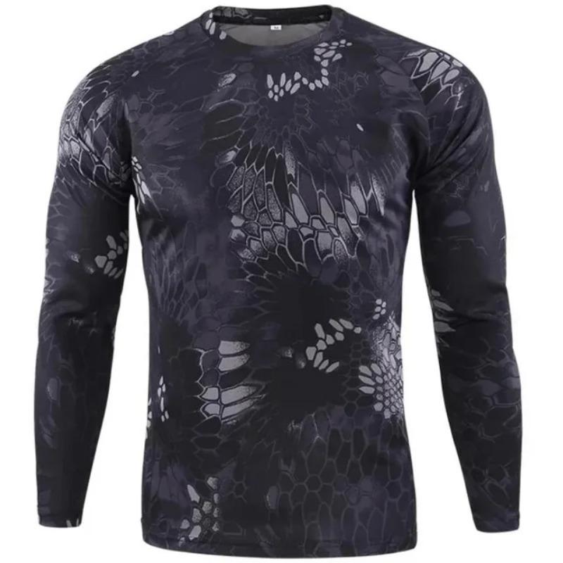 Men's Outdoor Camouflage Warrior Hunting Sports Long Sleeve Fashion Loose Quick Drying Round Neck T-shirt Top Military Tactics