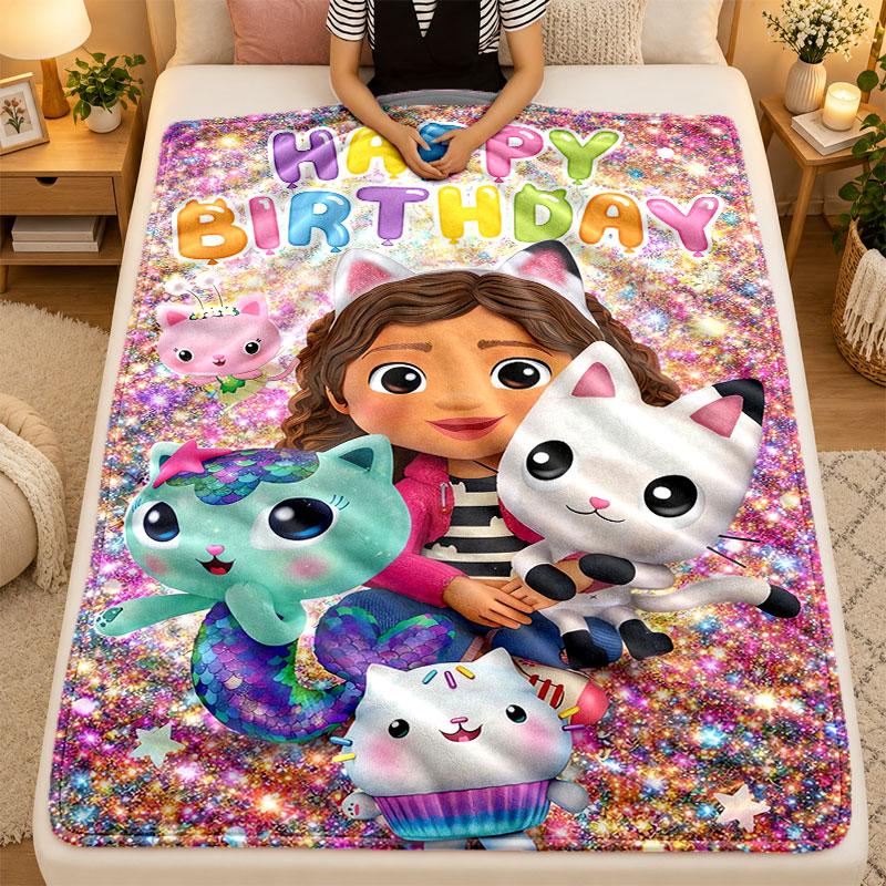 Flannel BlanketGabby’s Dollhouse Warm Soft Throw Blanket for Indoor Sofa Bed Living Room Use