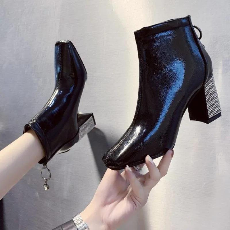 Fashion Booties Heeled Beige Very High Heels Female Short Shoes Autumn Winter Work New In Designer Luxury Quality Pu Women's Ankle Boots