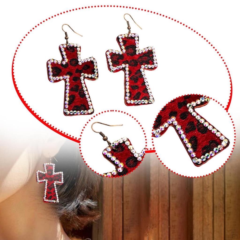 1 Pair Cross Leopard Print Earrings , Women Gift for Engagement, Birthday