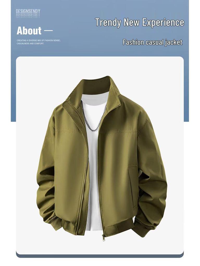 Herren Amerikanischer Stil Fliegerjacke - Frühling/Herbst Jugendlicher Windbreaker mit Stehkragen