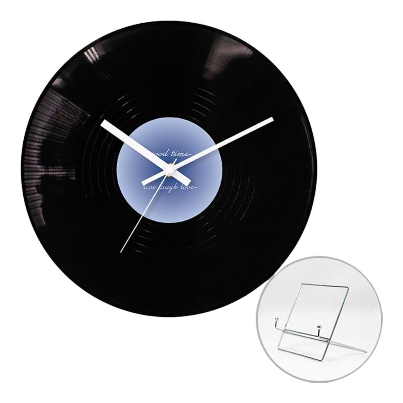 12inch Record Shape Wall Clock Nostalgic Designing With Metal Stand Desk Clocks for Cafe and Loveing  Room Decoration