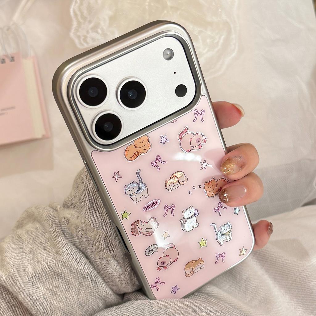 Gilt cute cat for apple 17pro max mobile phone case iphone16 electroplating 14 hard 13 huawei p70