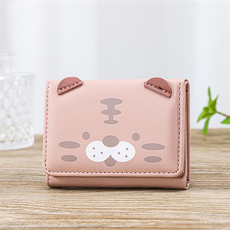 Cute Cat Short Wallet For Girls Three-fold Multi-card Slot Coin Purse Pu Leather Multicolor Wallet