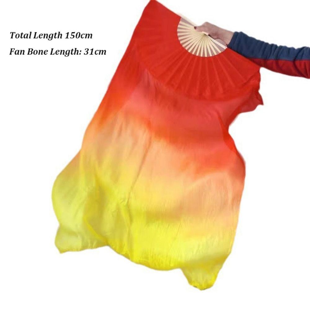 Gradient Color Belly Dancing Fan 150cm Length Multicolors Long Imitation Fan Dance Accessories Rayon Silk Fans For Kid Women
